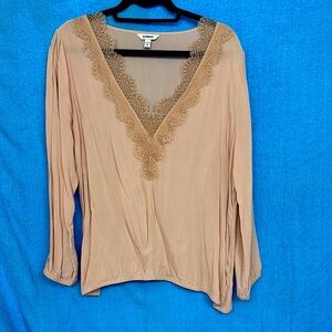 Express Tan Lace Trim Blouse